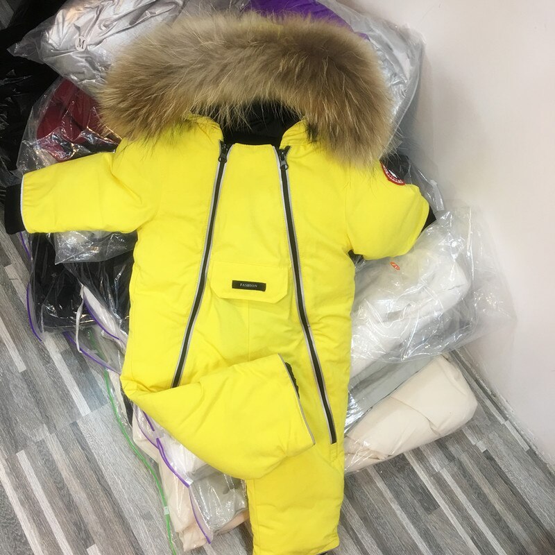 Baby down jumpsuit pojille ja tytöille laskettelupuku: Keltainen / 6m