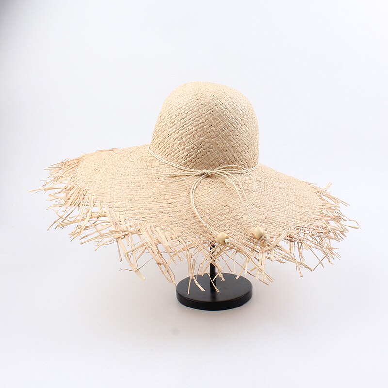 Boho kvinner stråhatt bowknot avlet stor brem sammenleggbar frynsete frynser sol sommer strandhette: misligholde tittel