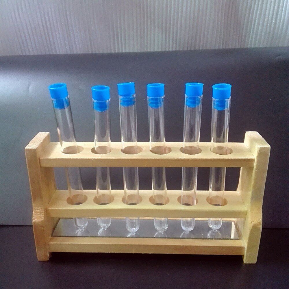 Support de Tube à essai en bois de laboratoire, 6 trous avec des tubes à essai de 6 pièces. Diamètre 18mm pour Tubes à essai 10ml