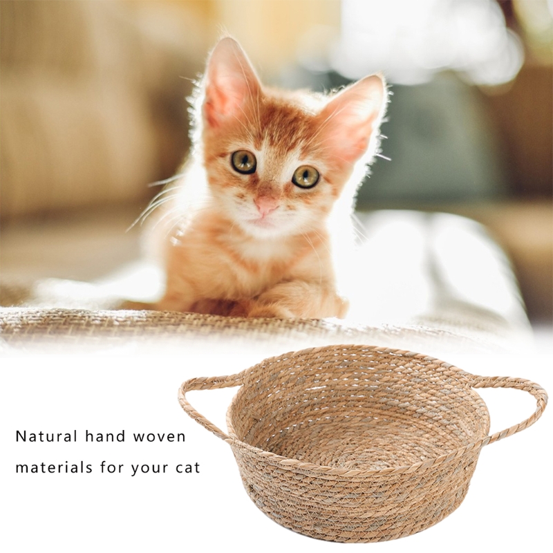 Kat Bed Ronde Stro Mand Kat Slapen Kussen Huisdier Mat Leuke Lichtgewicht Rotan Weven + Pp Katoen