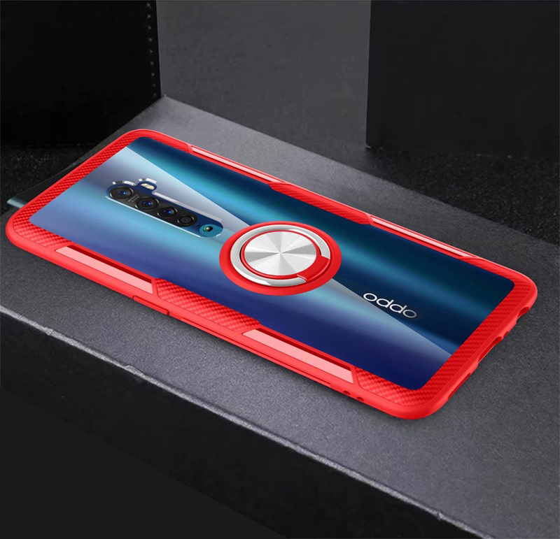 Phone Cases For OPPO Reno 2 Case Anti-collision Ring Magnetism Back Cover For Reno2 Z F 10X ZOOM Transparent Armor Coque: For OPPO Reno2 F / Red