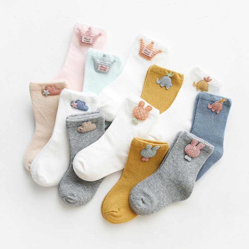 3 Paar/partij Kinderen Zachte Katoenen Sokken Jongen, Meisje, Baby, leuke Cartoon Warme Streep Stippen Mode Sport Sokken Herfst Winter Kinderen