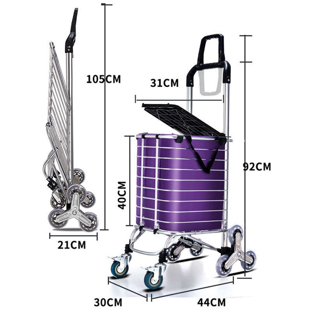 B-LIFE Folding Shopping Cart with Cover Moving Chair Portable Grocery Utility Lightweight Stair Climbing Waterproof Canvas Bag