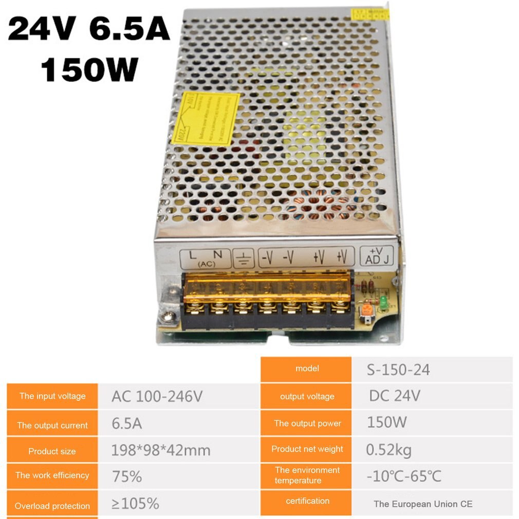 Alimentation à découpage DC24V 1A 2A 2.5A 3A 4.5A 5A 6.5A 8.3A 10A 12.5A 15A 16.5A AC 220V à DC24V AC-DC 24V pour 24V LED Bande: 24v 6.5A