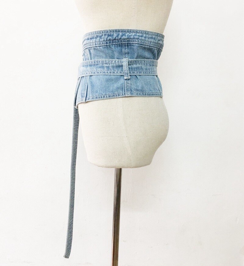 Cinturón de tela vaquera para mujer, cinturones como cintura ancho, Vintage, lavado,