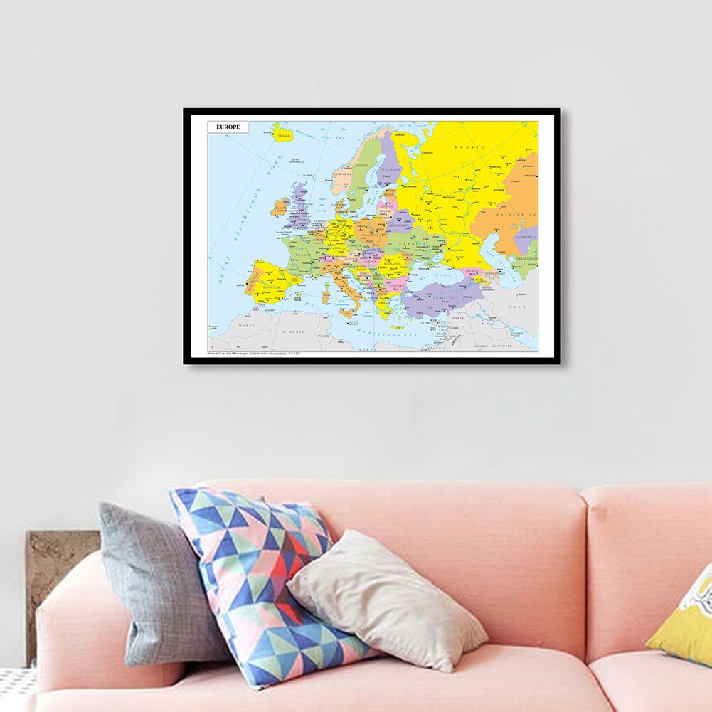 90*60cm The Europe Political Map In French Spray Wall Art Poster Canvas Painting Living Room Home Decor School Supplies