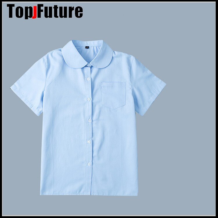 JK uniformen weibliche studenten sommer arbeit kleidung Scharf kragen runde hals arbeit kleidung BLUSE Shirt BLAU lange kurzarm Shirt