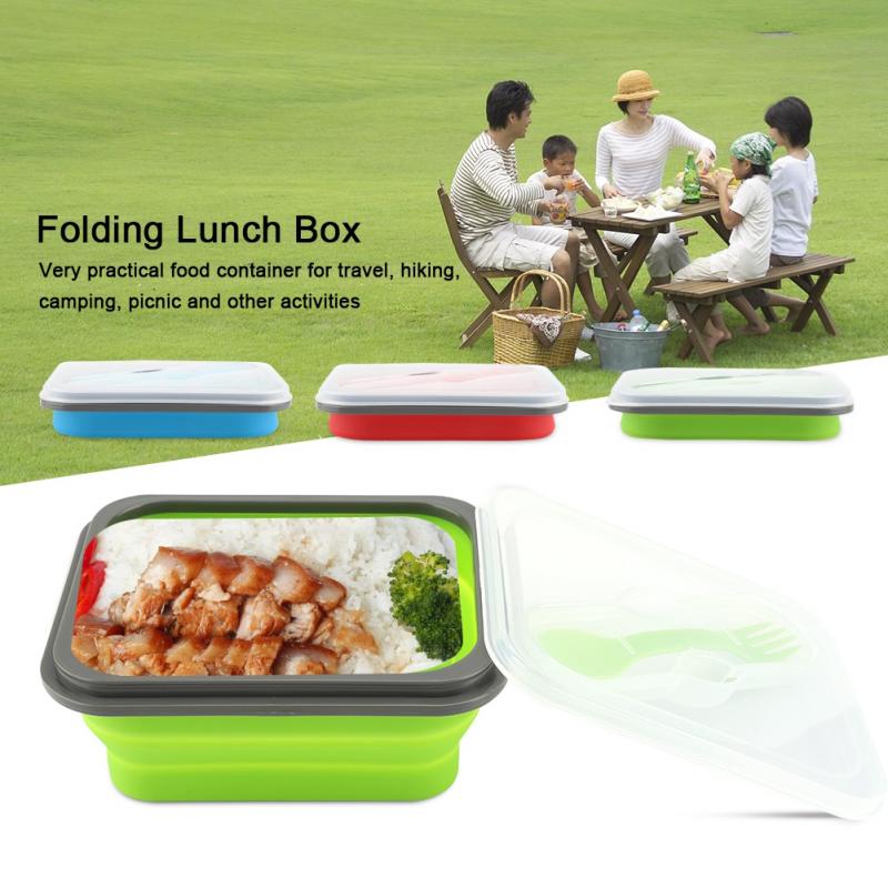 600ml Silicone Collapsible Lunch Box Portable Food Storage Container Folding Bowls Picnic Camping Rectangle Bento Box