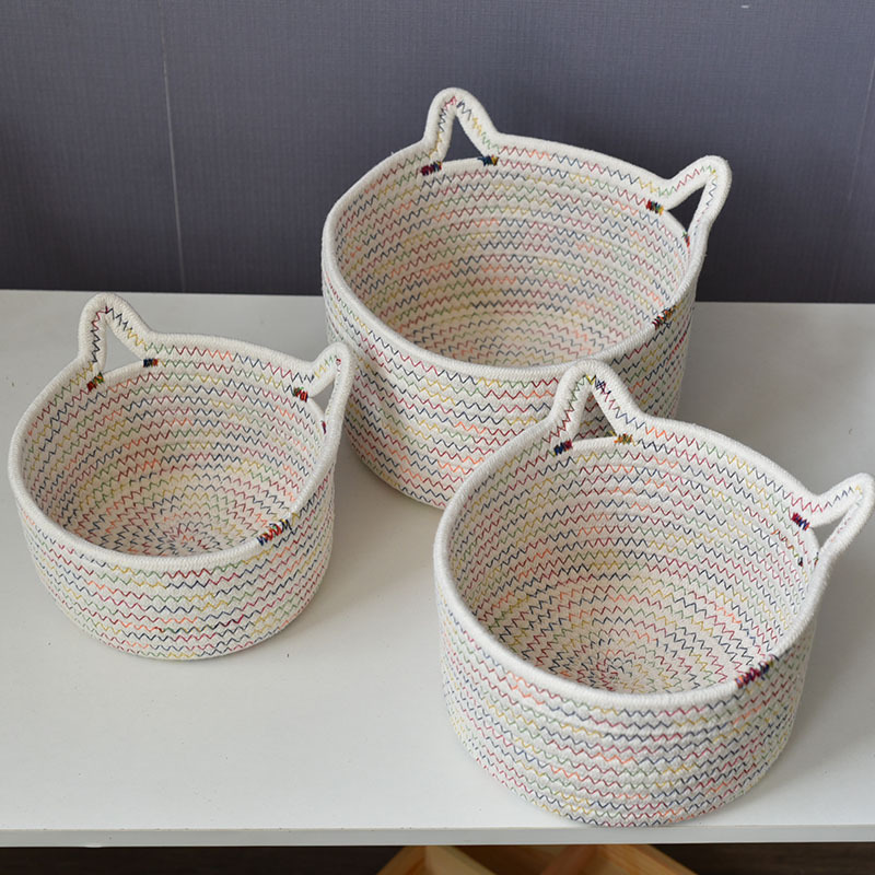 Cotton Rope Storage Basket Cosmetic Organizer Table Sundries Folding Storage Box Cabinet Desk Wicker Basket Fruit Container Bowl