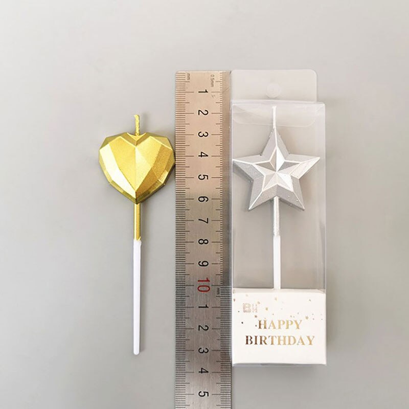 1 Pcs Love Diamond Shaped Gilded Safe Flames Kids Birthday Party Cake Candle