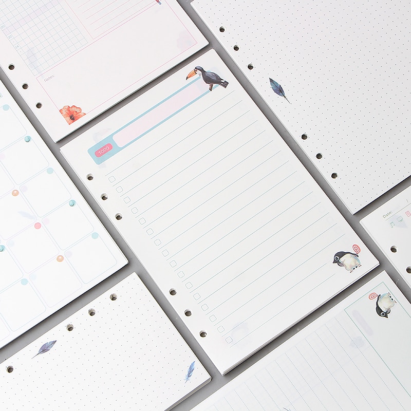 6 Holes A5 A6 Loose Leaf Notebook Refill Spiral Binder Planner Inner Page Inside Paper Dairy Weekly Monthly Plan To Do Notebook