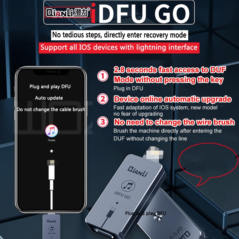 QIANLI iDFU GO Start DUF No necesita cambiar la línea entrar en modo de recuperación sin tedious 2,8 segundos de Inicio Rápido artefacto IOS dispositivo