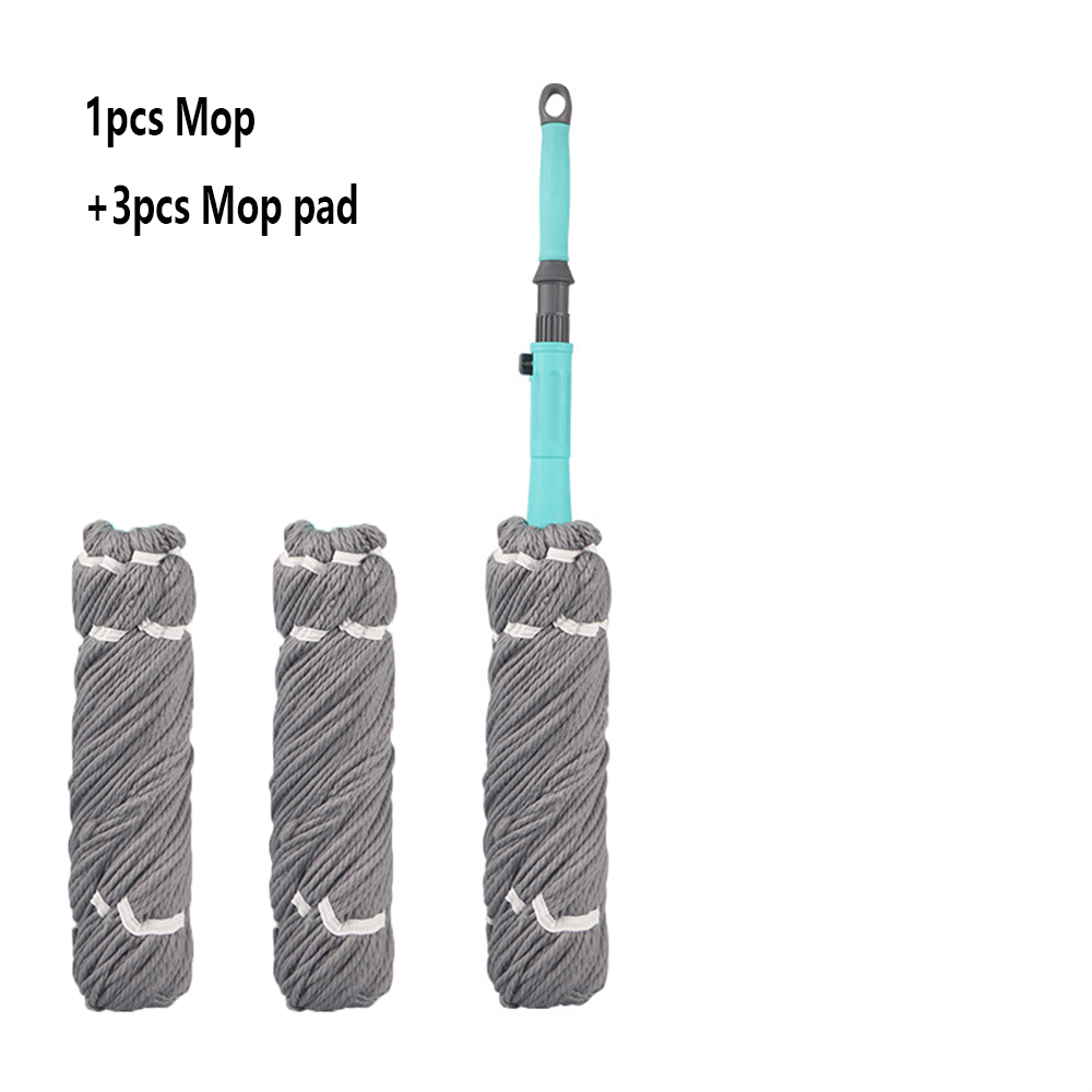 Telescopic Mop with Long Handle Squeezing Microfiber Strong Water Absorption Hand-free Wet and Dry Mop Cleaning Tool Accessories: black