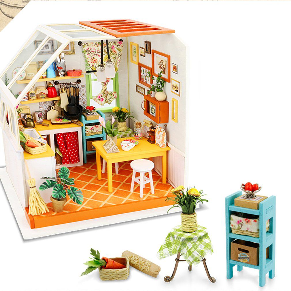 Robotime-rompecabezas 3D de madera para niños, casa de muñecas en miniatura, hecho a mano, juguete educativo,: Kitchen