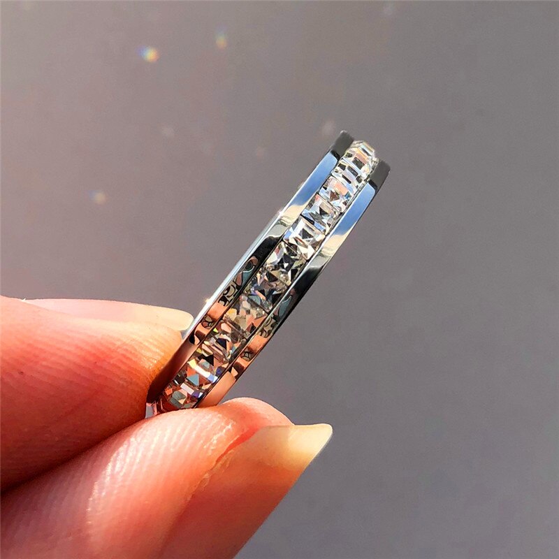 Boho Female Crystal CZ Stone Ring Vintage Titanium Steel Women Wedding Rings Promise Yellow Gold Engagement Jewelry: 8 / Silver color