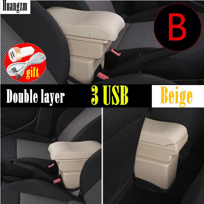 For Ford Fiesta MK7 Armrest Box Central Store Centre Console with cup holder car-styling products accessories part: B style Beige 3USB