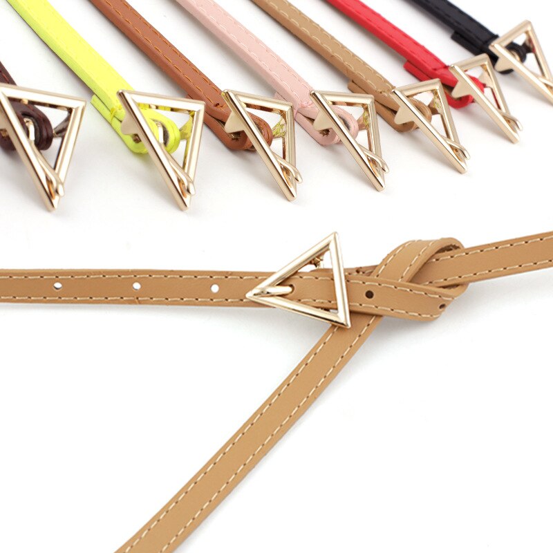 Persoonlijkheid Vrouwen Lederen Dunne Riem Metalen Driehoek Pin Gesp Taille Riemen Mode Dames Jurk Jeans Tailleband