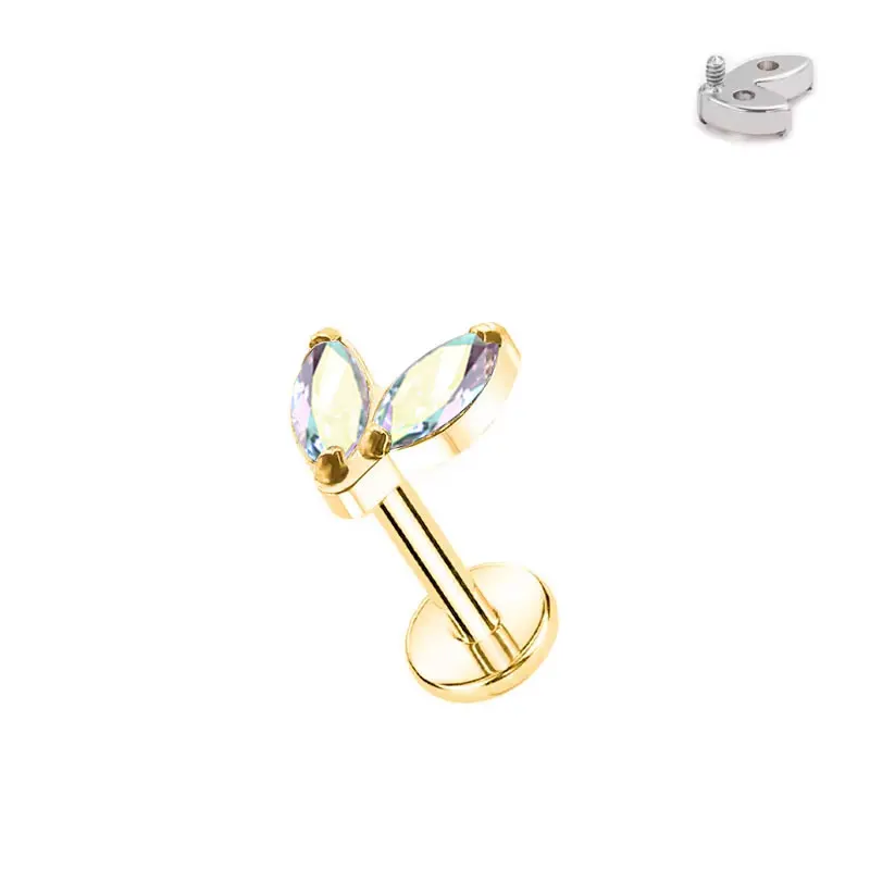 ASTM F136 Piercing de titanio individual pequeño Marquesa CZ rosca interna parte posterior plana Labret Helix Tragus Piercing Labret perforado
