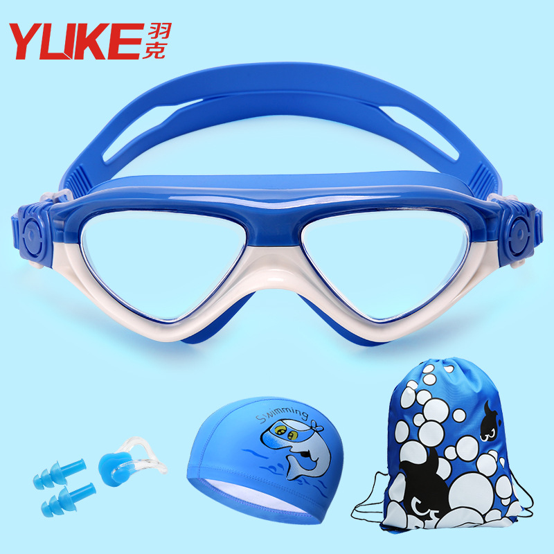 Nuovi bambini trasparenti regolabili bambini silicone impermeabile anti nebbia scudo UV occhiali da nuoto occhiali occhiali occhiali: blu bianca 4pezzi