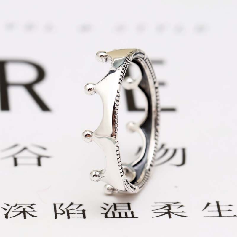 Originele 925 Zilver Gepolijst Kroon Ring Voor Vrouwen Verstelbare Wedding Engagement Pan Ringen