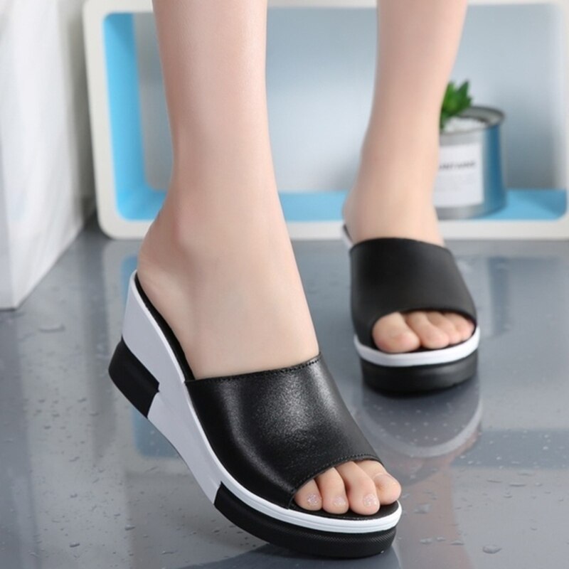 Women Wedge Slipper Summer High Heels Beach Slippers Slanted Heel Sandals Fish Mouth Thick Bottom Casual Outdoor Shoes