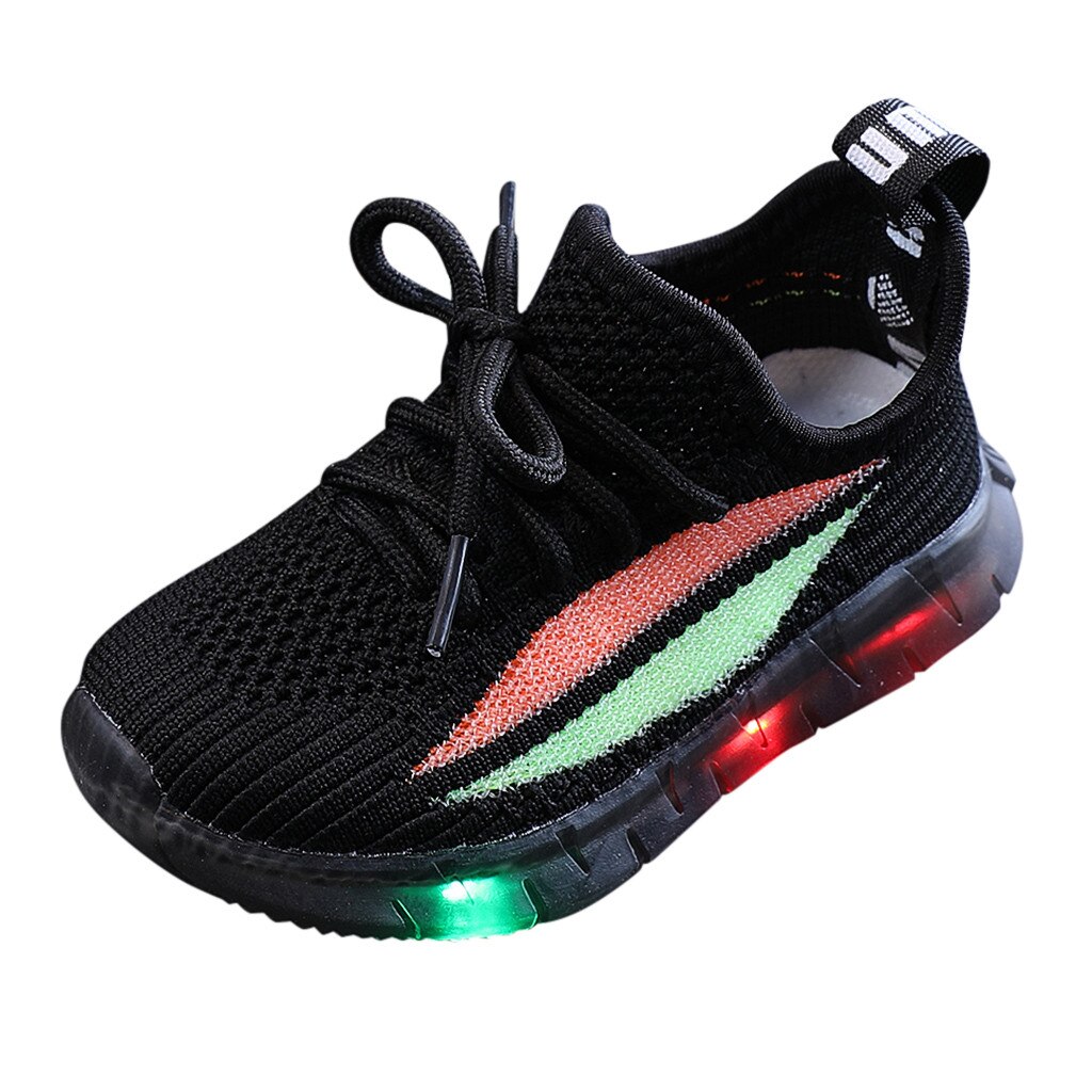 Kinder Casual Schuhe Sommer Infant Kinder Baby Mädchen Jungen Mesh LED Licht Leucht Sport Schuhe Turnschuhe Atmungsaktive kinder schuhe: Black / 6