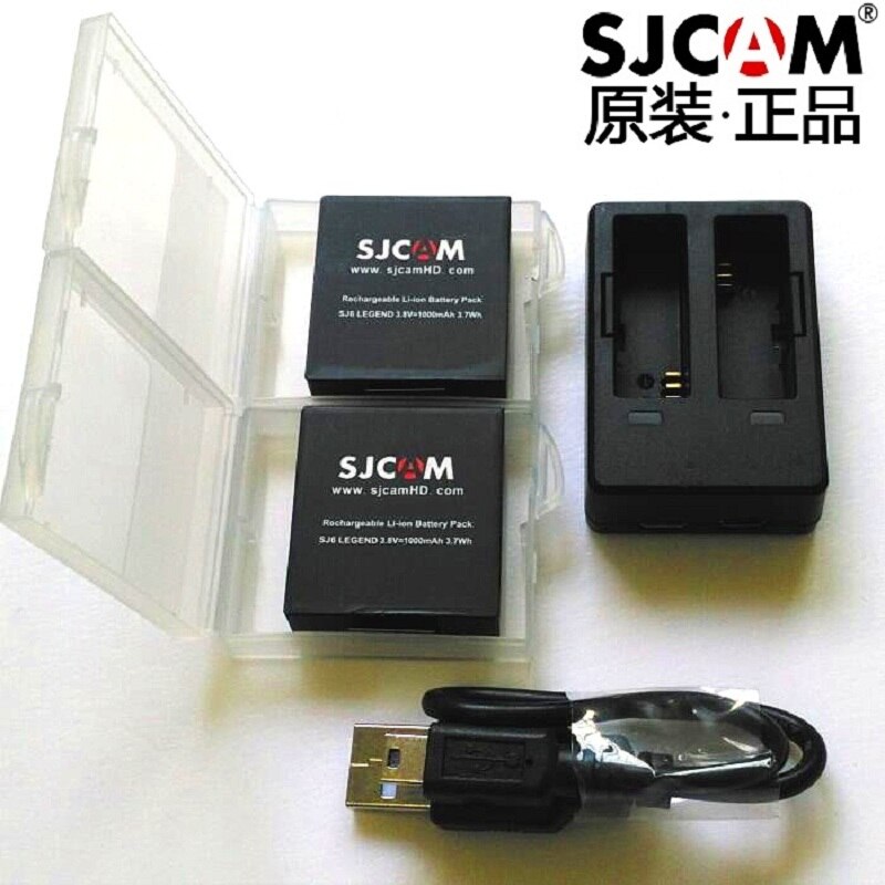 Sjcam Accessoires 2Pcs Originele SJ6 Batterijen Oplaadbare Batterij + Dual Charger + Battery Case Voor Sjcam SJ6 Legend Sport camera