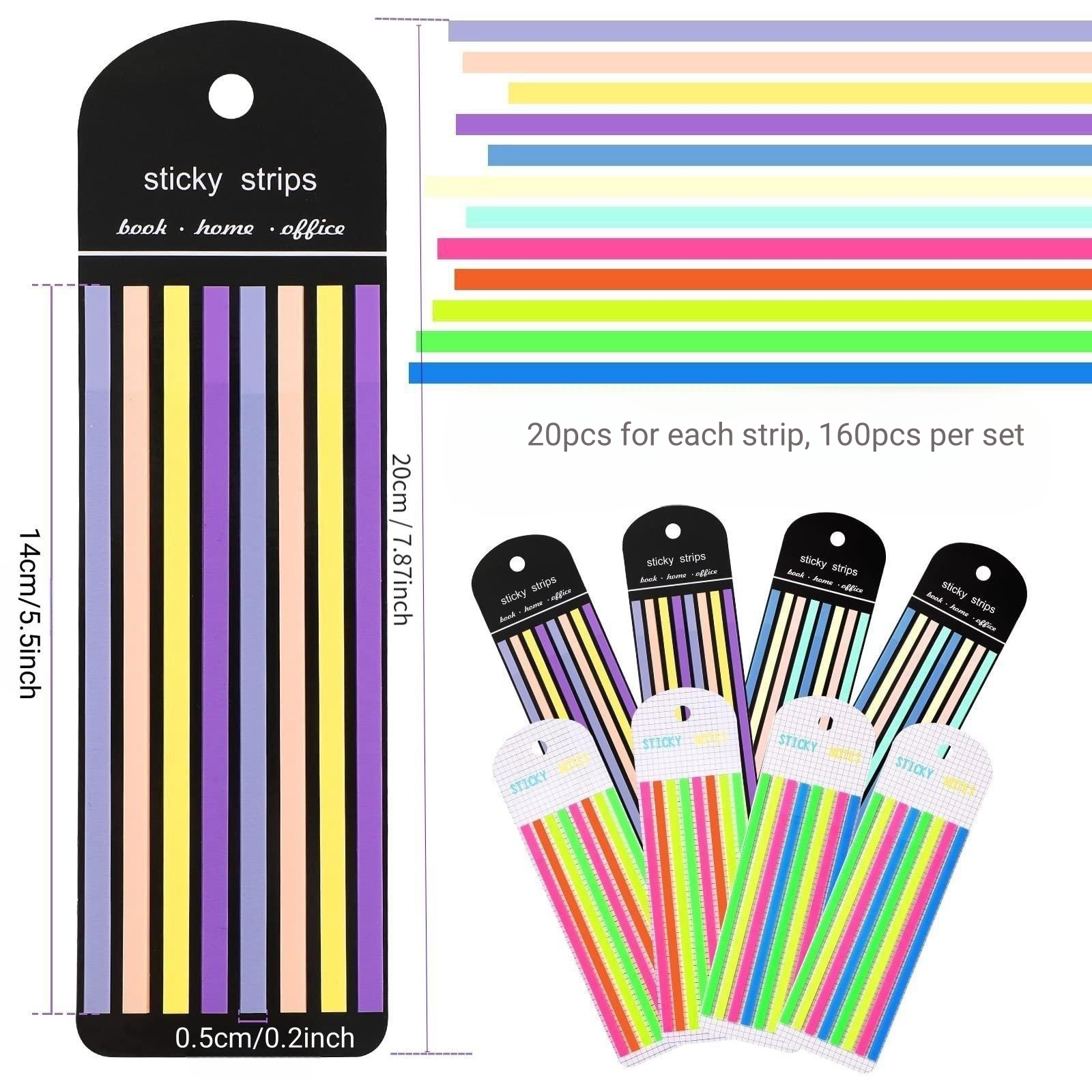 Pegatinas de índice de tiras largas multicolores, pestañas de índice grabables para anotaciones de libros, cinta resaltadora de macarrón para memoria de notas