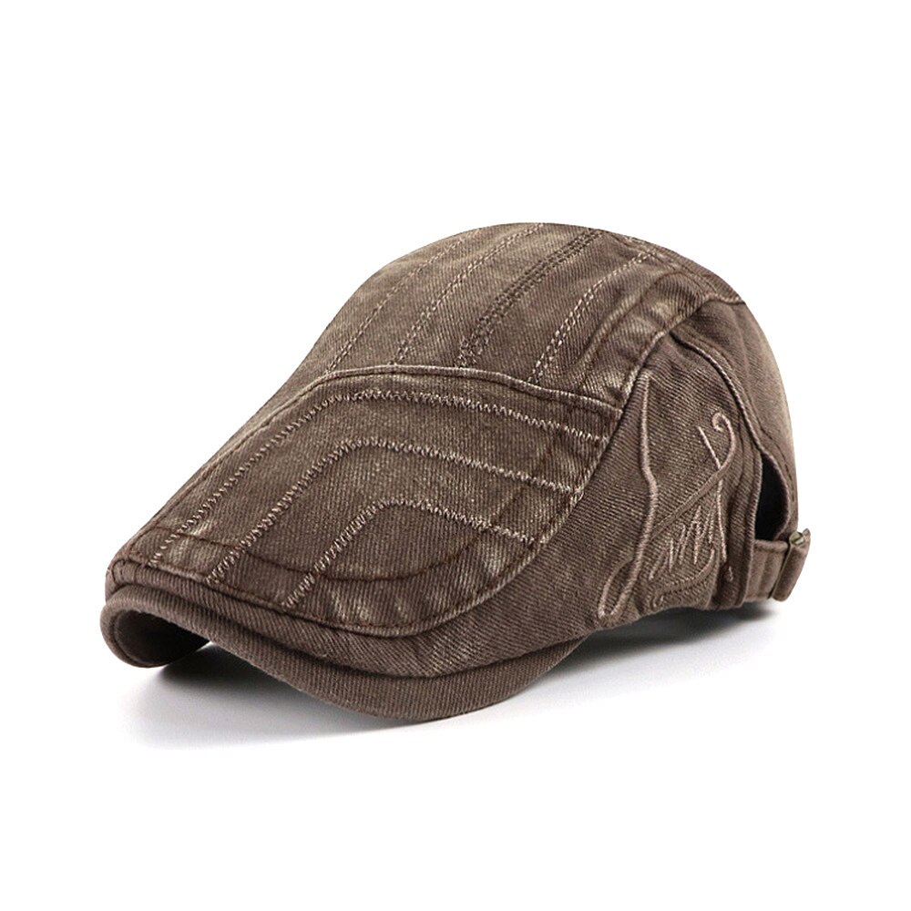 [AETRENDS] Washed Denim Newsboy Cap Men Peaked Flat Caps Artist Hat Casual Berets Hat Z-10139: Coffee