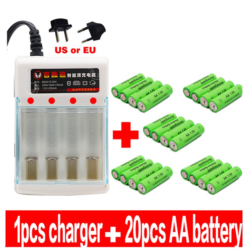100% AA battery 4000 mAh rechargeable battery AA 1.5 V Rechargeable Alcalinas drummey +1pcs 4-cell battery charger: Blue
