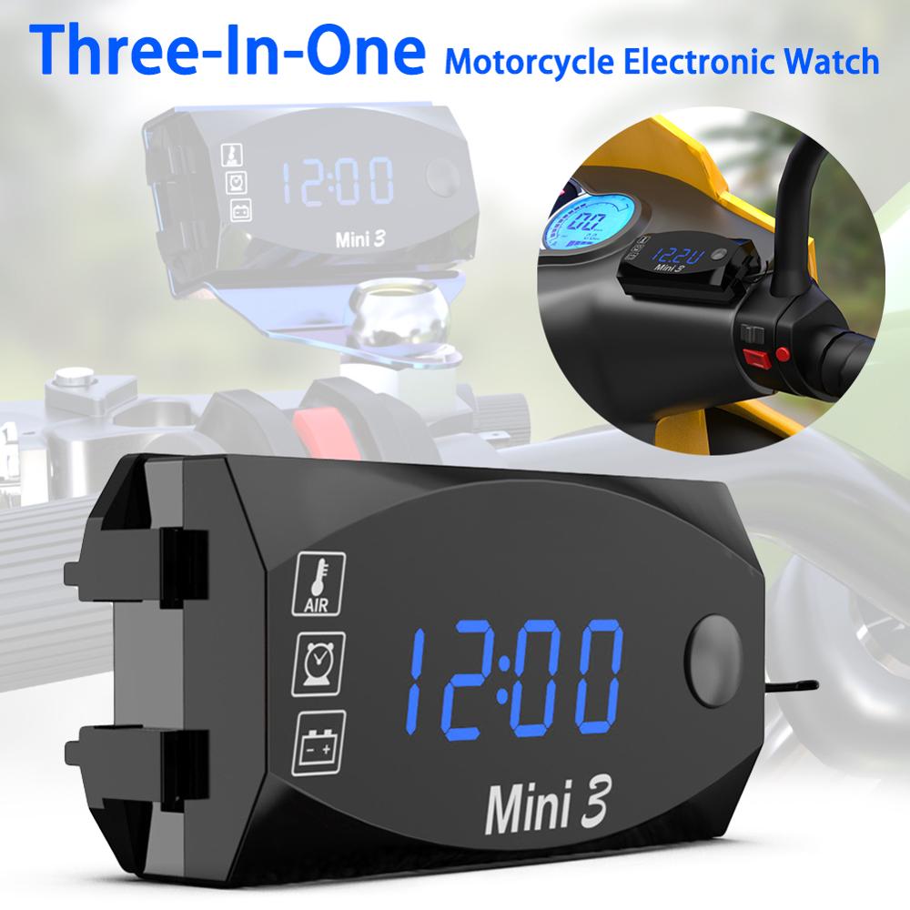 Neue Motorrad Elektronische Uhr Thermometer Voltmeter Drei-in-eins IP67 Wasserdicht Staub-nachweisen LED Uhr Digital Anzeige: Blau