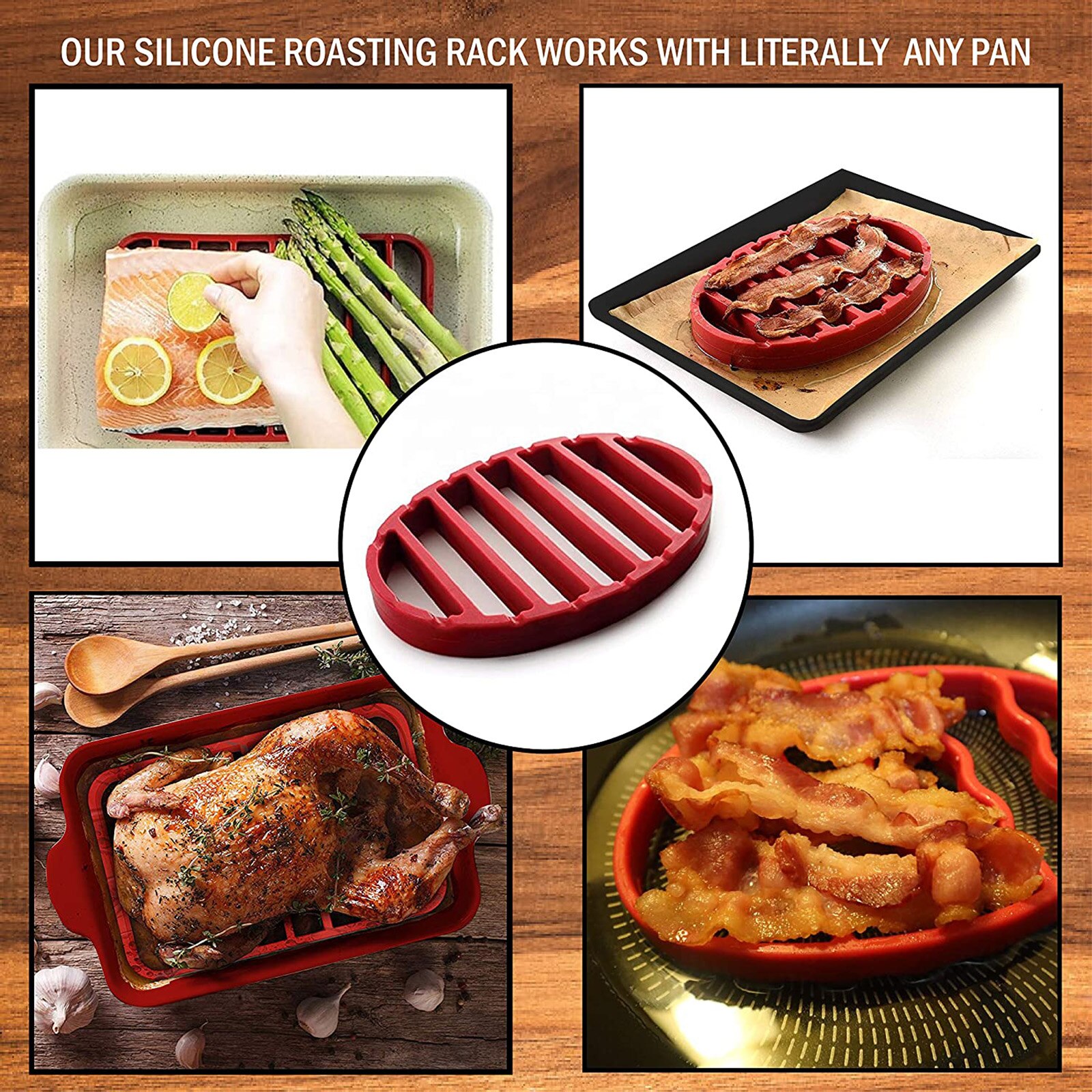 Grille de Barbecue en Silicone, pour la cuisson des aliments, antiadhésif, ovale rouge, réutilisable, outils de cuisson