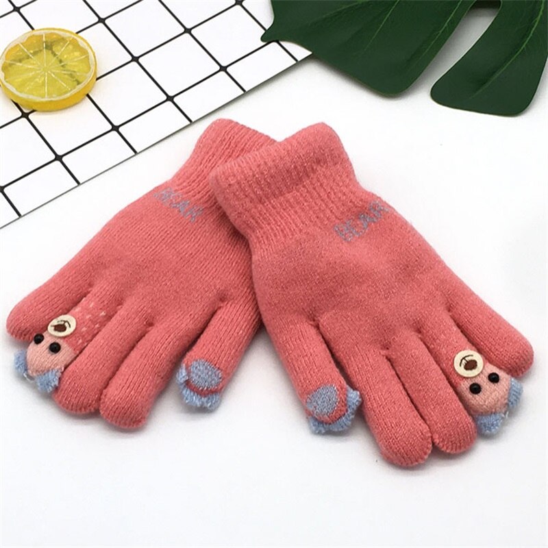Winter Warme Handschoenen Voor Kinderen 3-8years Verdikte Kids Baby Wanten Buitensporten Vingertop Beer Dubbele Leuke Handschoenen: F