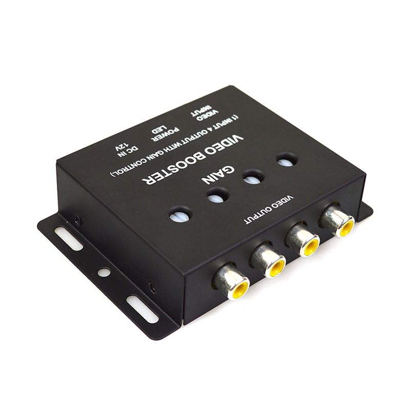 Retail Car Video Splitter 1 To 4 AV Signal Booster Amplifier Splitter For Car CCTV TV LCD DVD Player 1 Input 4 Output