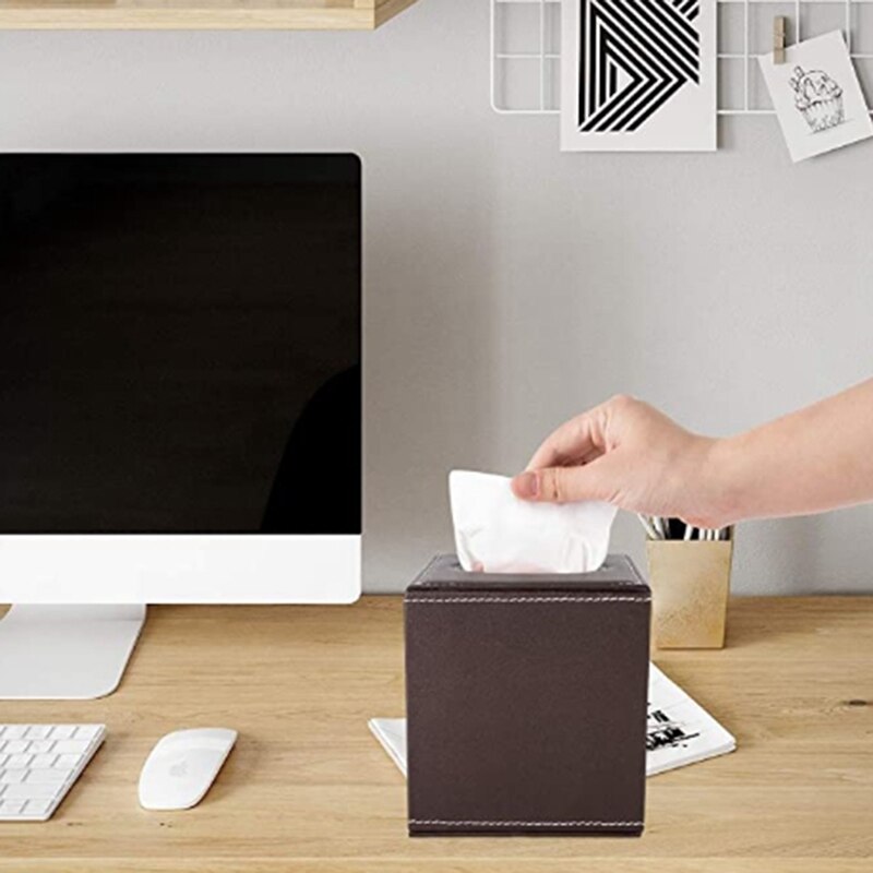 PU Leather Facial Tissue Box, Waterproof Napkin Holder Tissue Box Cover Case for Office Car Automotive Decoration