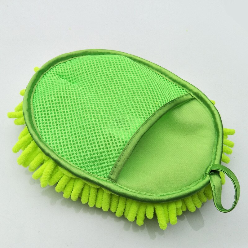 Guantes de lavado de coches Chenille, guantes de tortuga, malla con agujeros tipo sándwich con cordón, guantes para limpieza de coche, herramienta para lavado de coche: Verde