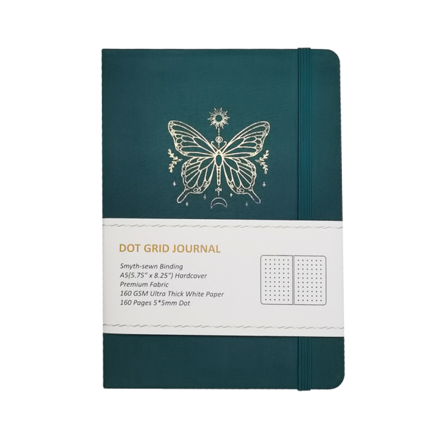 Eco-friendly Fabric/Linen Cover Journal Notebook A5 Ultra Thick White Paper Dot Grid Paper Notebook: Green