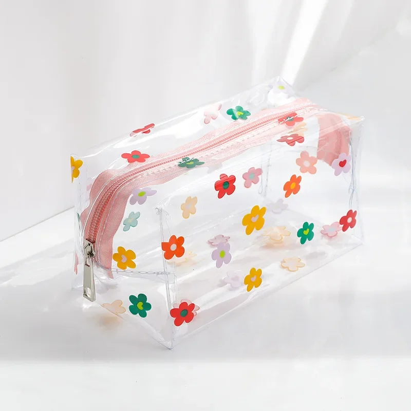 Cartoon Transparent PVC Wash Bags Girls Women Travel Organizer Clear Makeup Bag Beauty Cosmetic Bag Toiletry Bag Make Up Pouch: WHITE