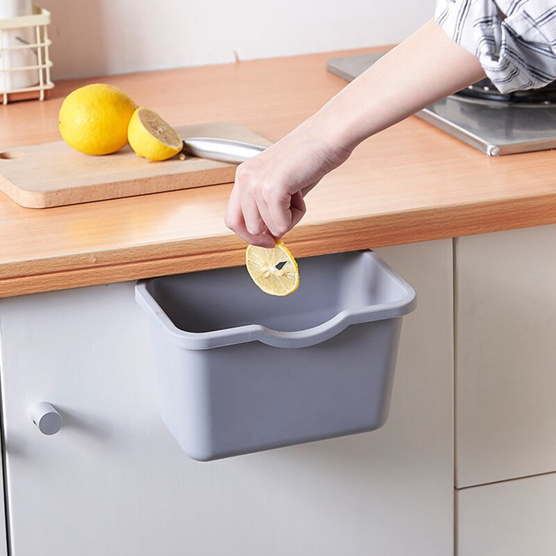 1Pcs Kitchen Cupboard Back Trash Can Cabinet Door Garbage Bin Hook Hanging Waste Container Rubbish Bucket Plastic Dustbin Basket
