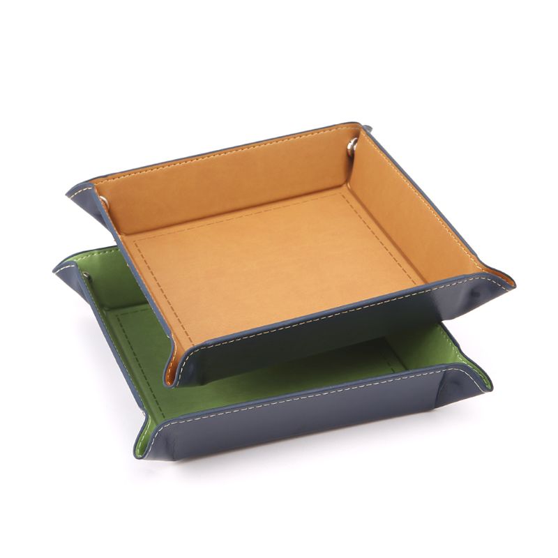 Faltbare Desktop Storage Box PU Leder Viereck Tablett DND Würfel Schlüssel Münze Box Whosale &