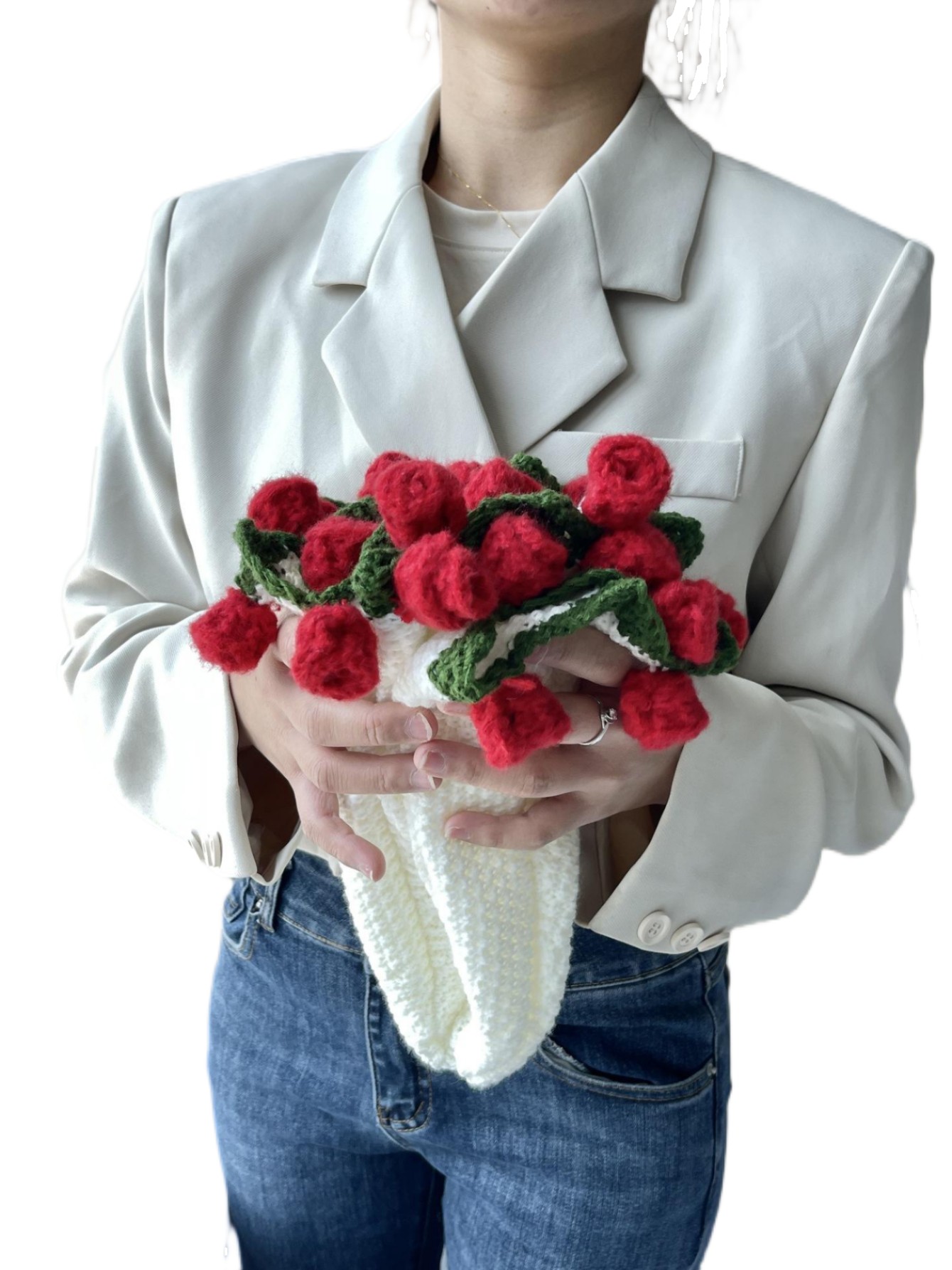 Manta de rosas terminada, ramo de flores rosas, suéter peludo de ganchillo hecho a mano, cama, sofá, mamá, esposa, de cumpleaños, chal, manta envolvente: Beige