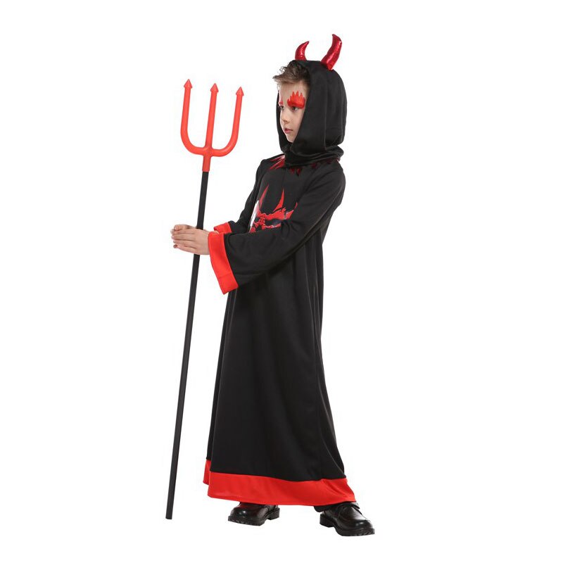 Disfraz de demonio diablo con capucha para niños, traje de de Mardi Gras para Halloween, Carnaval y Cosplay, color negro