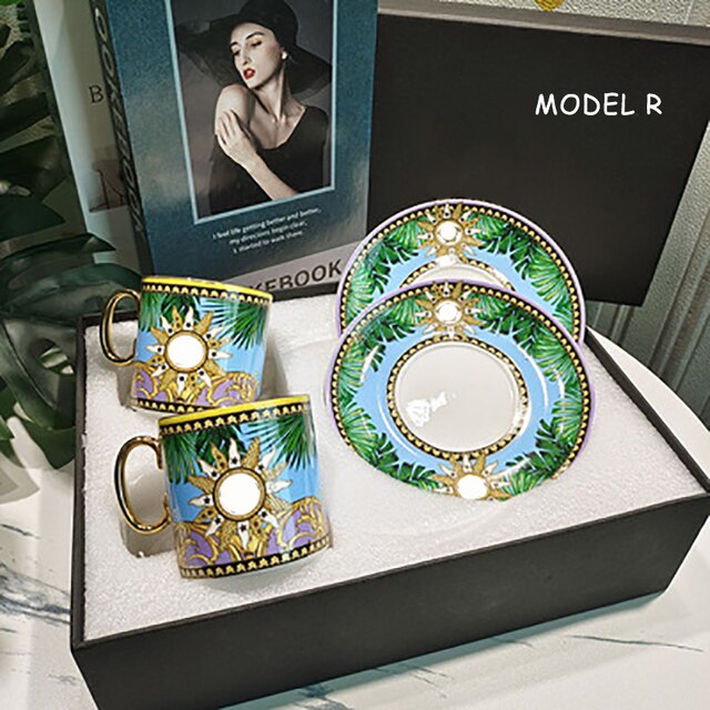 Tea Cup Coffee Cup Saucer Couples Mugs Set Drinkware European Palace Gold Rim Coffee Cup Bone China Hand-painted Head Style