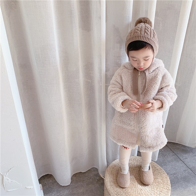 Toddler Girls Winter Coats Korean Solid Kids Warm Lambswool Jackets Casual Loose Soft Thick Long Jacket For Girls