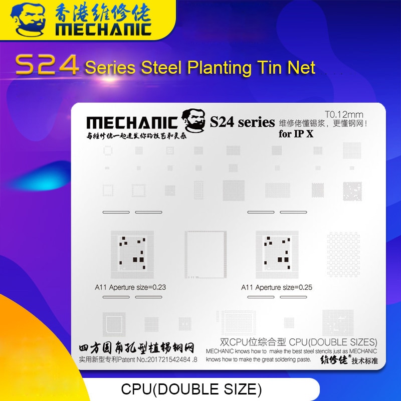 MONTEUR S24 Serie BGA Reballing Stencil voor iPhone 5/5 S/6/6 P/6 S /6SP/7/7 P/8/8 P/X CPU Universal Plant Tin Staal Mesh 0.12mm
