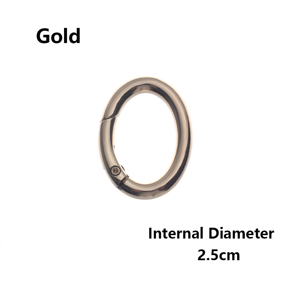 2PCS Zinc Alloy Plated Gate Spring Oval Ring Buckles Clips Carabiner Purses Handbags Oval Push Trigger Snap Hooks Carabiners: 2.5cm - gold