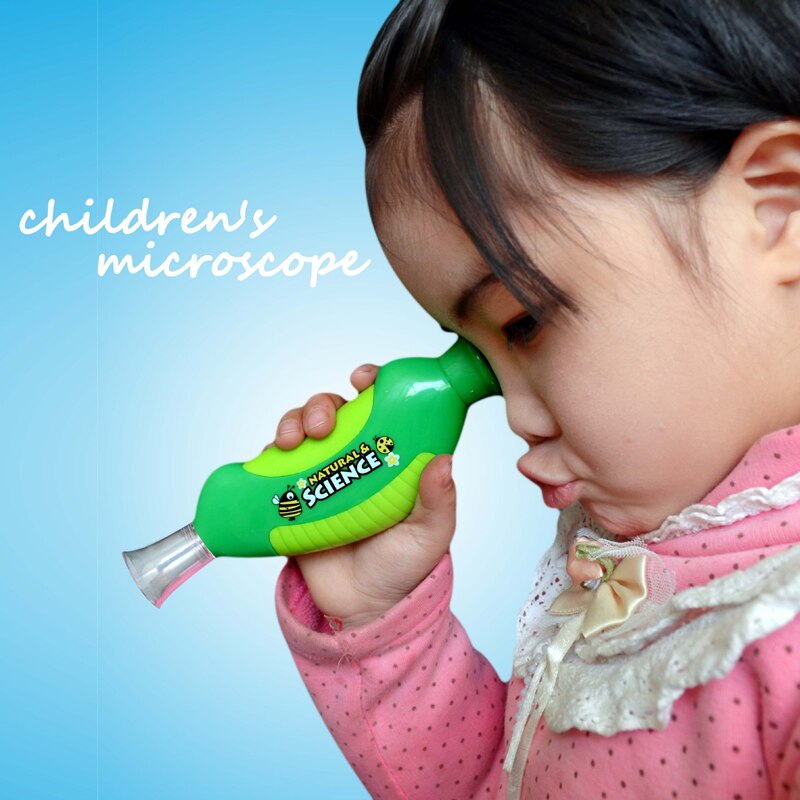Autops 1 stuks mini plastic kinderhandmicroscoop voor wetenschappelijke exploratie, draagbaar leerzaam educatief speelgoed voor kinderen