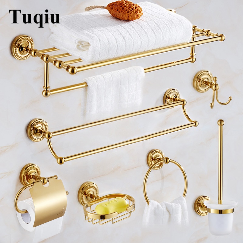 Badezimmer Zubehör Set Messing Gold Bad Hardware Sets Handtuch Rack, Papier halter Wc Pinsel Halter, Handtuch Aufhänger, haken, Handtuch Ring