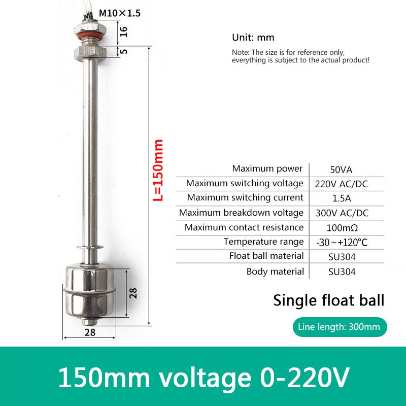 Magnetic Float Liquid Water Tank Level Sensor Water Level Sensor Tank Liquid Level Sensors Water Tank Level Monitor: 150MM220V