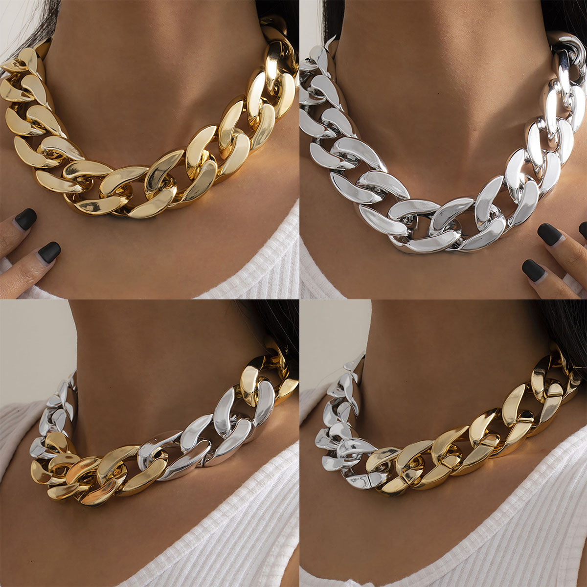 Collar Simple exagerado para mujer, cadena CCB gruesa distorsionada de Hip Hop de 4 colores, collares creativos, de joyería para chica Glamour a la